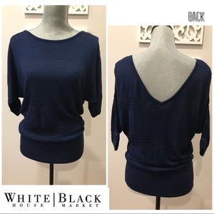 WHBM Lightweight Navy Knit Top V Back Sweater XS